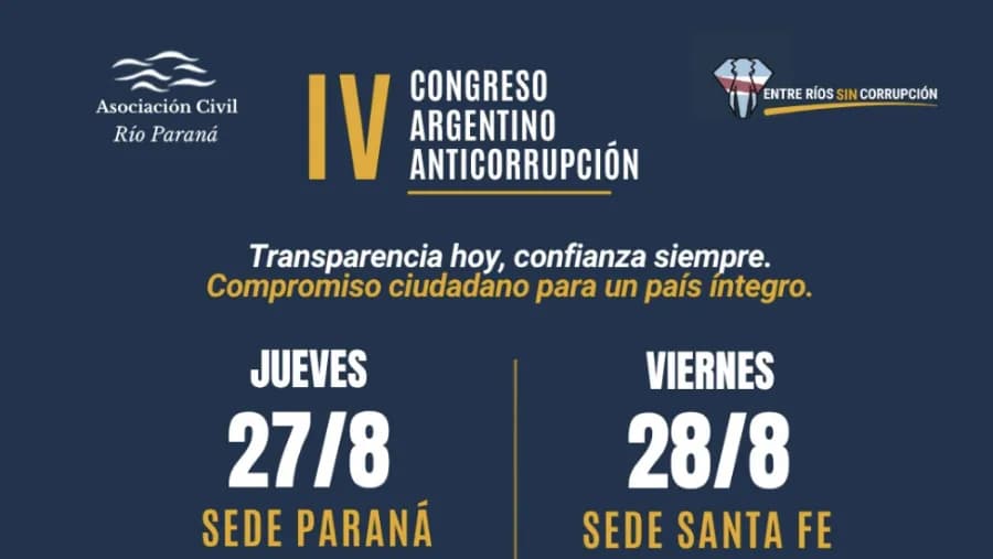 El IV Congreso Argentino Anticorrupción reunirá este jueves en Paraná a expertos y referentes de todo el país | Análisis - imagen de origen